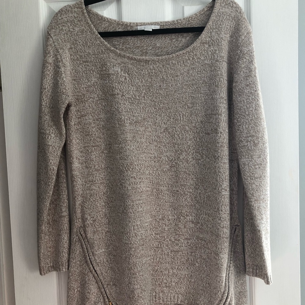 Beige Oversized Long Sweater Pullover Zippers - Picture 2 of 8